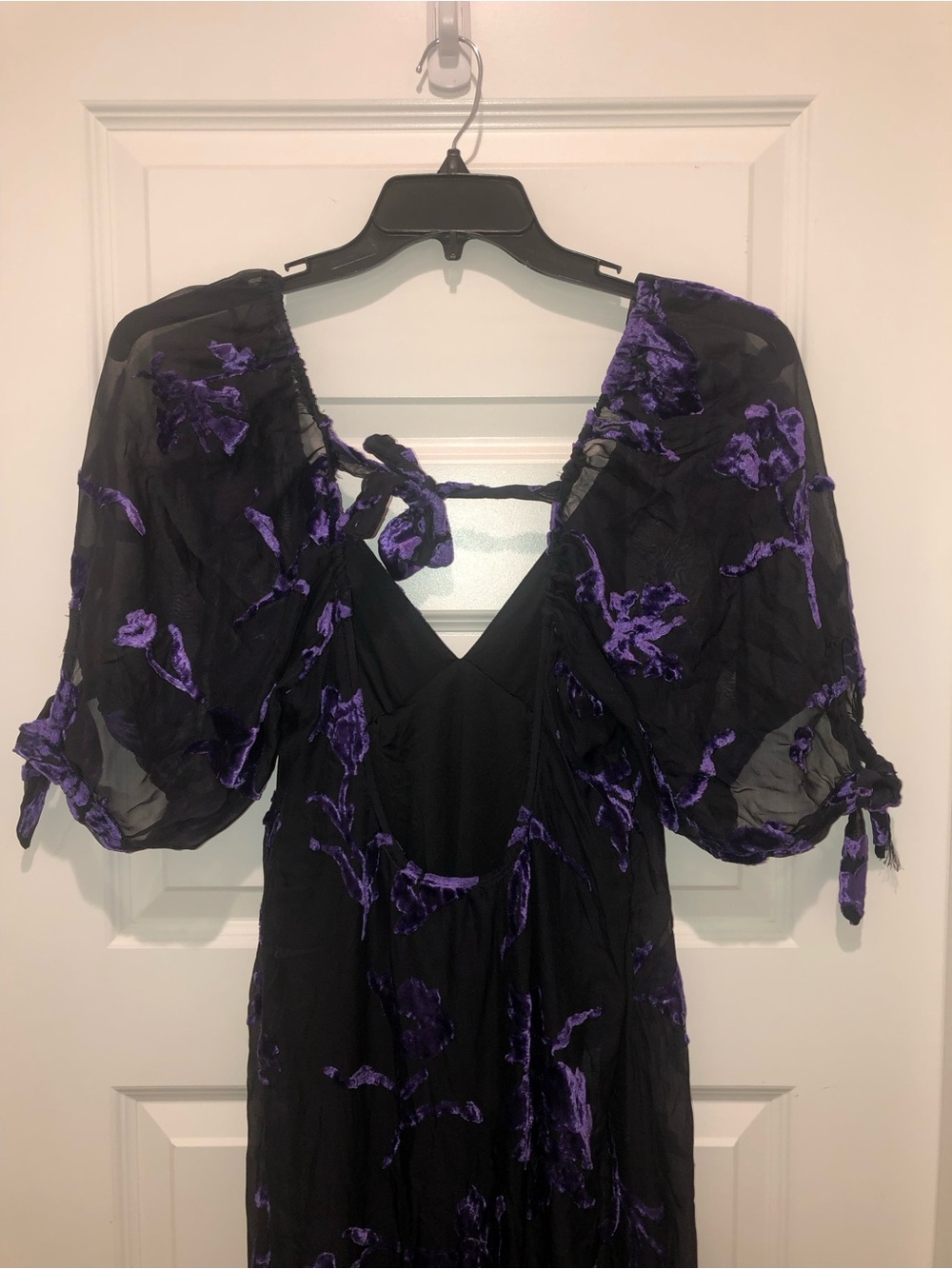 Free People Dahlia Black Purple Floral Burnout Witchy Dress Maxi Gown sz M - Picture 7 of 9